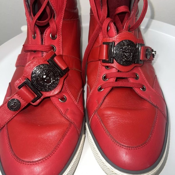 Versace Red Leather High-Top Sneakers with Medallion size EU 42 US